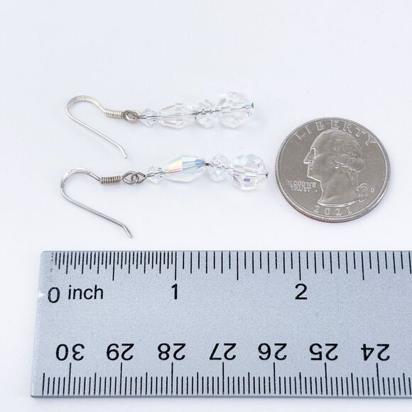 Vintage Sterling Silver 925 Iridescent Aurora Crystal Dangle Earrings - Picture 5 of 5